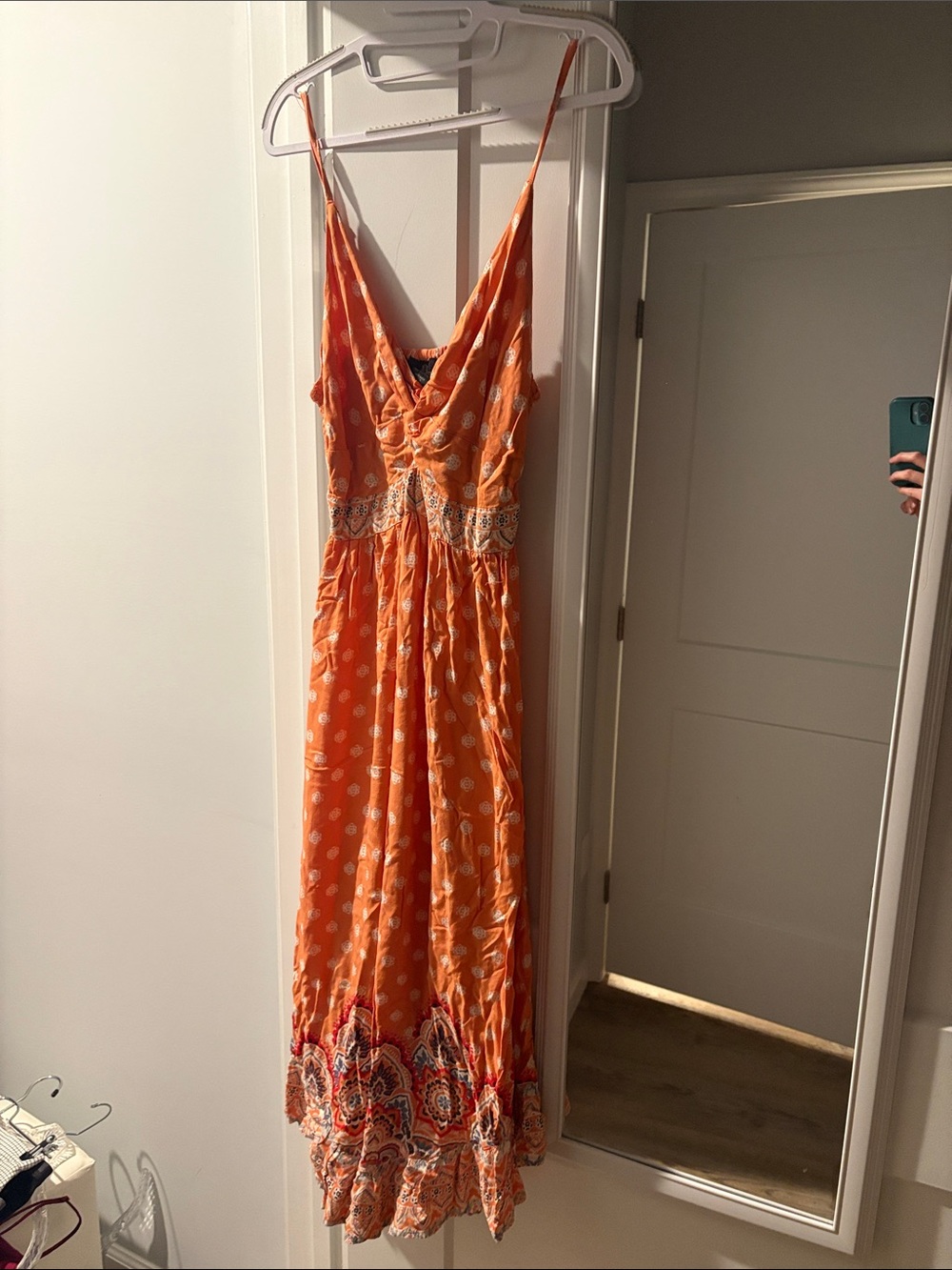 Angie Orange Printed V-Neck Maxi Dress